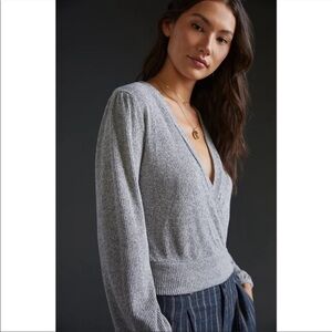 Amadi Anthropologie comfy Surplice Long Sleeve Top Gray